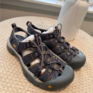 Keen Men's Strappy Sport Sandals in Black with Orange Stitching